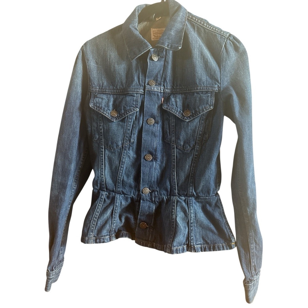 Levi's Strauss Size Small Retro  Medium Wash Peplum Woman's Jacket Metal Buttons